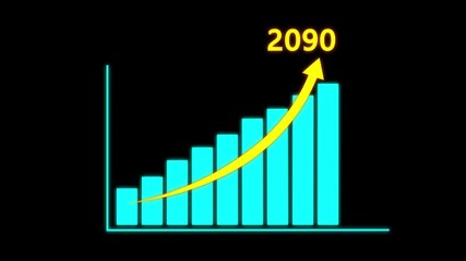 Digital market graph rising financial growth forecasts 2090. Business target growth of new year concept 2090. trending bar chart and arrow pointing for business success plan.