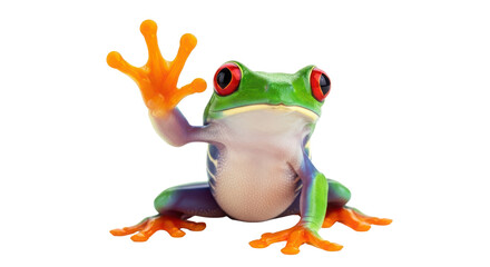 Obraz premium Vibrant Red-Eyed Tree Frog Waving Isolated on White Background