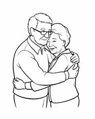 elderly couple embracing each other with joyful expressions on a white background