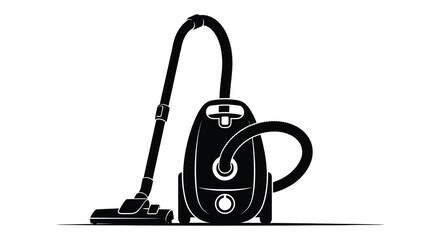 A striking black silhouette of a modern upright vacuum cleaner on a white background silhouette © nhpvect02