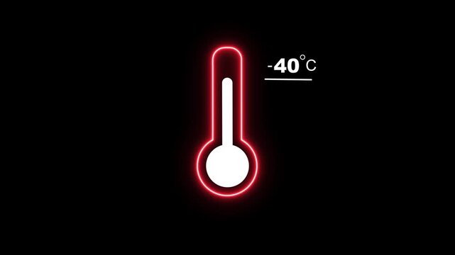 Glowing neon weather temperature -40 c degree decline animation isolated on black background
