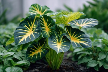 Xanthosoma phyllocaulis elephant ear plant foliage growing