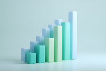 Soft pastel-colored 3D bar chart showing an upward trend with rectangular bars in varying heights on a light background, symbolizing growth and progress