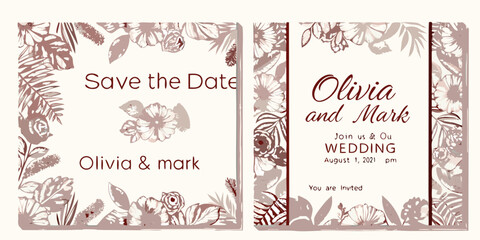 Elegant save the date cards with floral designs for a wedding celebration