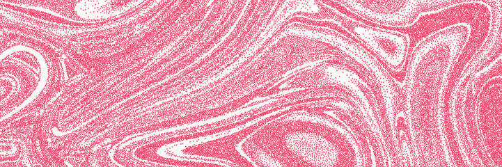 Halftone overlay resembling psychedelic surreal wavy. Retro pink dot texture on white background. Vector asset for design creative projects, valentine day card invitations, poster.