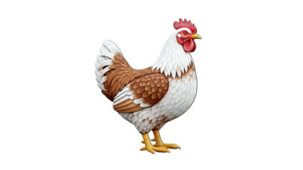 Cartoon Hen with Brown and White Feathers