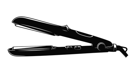A sleek and modern hair straightening iron presented in a striking black silhouette © nhpvect02
