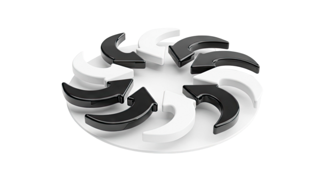 Interlocking Black and White Arrows in Circular Formation - Powered by Adobe
