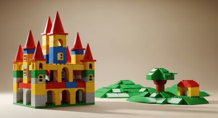 Fototapeta premium Colorful Castle and Landscape Building Blocks for Children's Creative Playtime Adventures