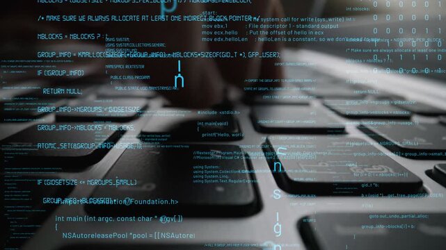 Close-up of a computer keyboard with an overlay of blurred coding data, capturing the essence of programming and modern technology in action. Perfect for tech-related visuals. Xenic