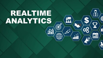 Realtime Analytics Infographic with Various Business on Green Background business analytics data analysis - Powered by Adobe