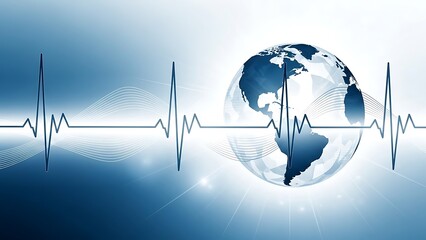 Global Health Heartbeat: Medical ECG Line with Earth Globe Background