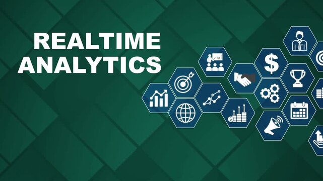 Realtime Analytics Infographic with Various Business on Green Background business analytics data analysis