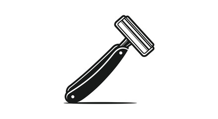 A striking black and white illustration depicts a classic vintage safety razor a detailed silhouette © nhpvect02