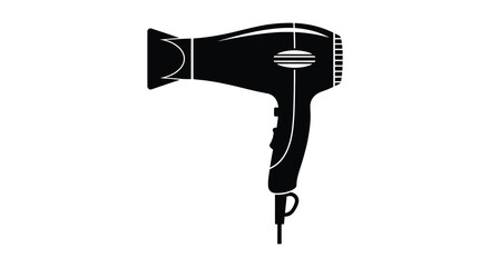 A striking black and white illustration of a hair dryer in a bold silhouette © nhpvect02