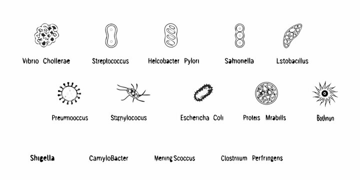 Illustrative depiction of various bacterial shapes and their corresponding names