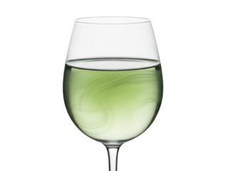 A glass of white wine, perfect for wine tasting and appreciation, with a delicate stem and a generous bowl, filled to the brim with a crisp and refreshing beverage, isolated on transparent background