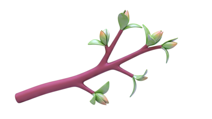 Cartoon tree branch with burgeoning leaves and buds