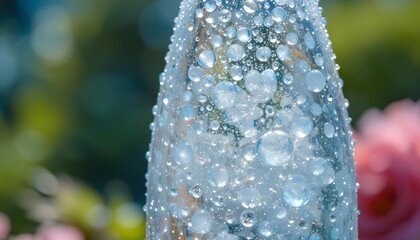 Water droplets in a cold glass container, a cool summer vibe, and macro photography