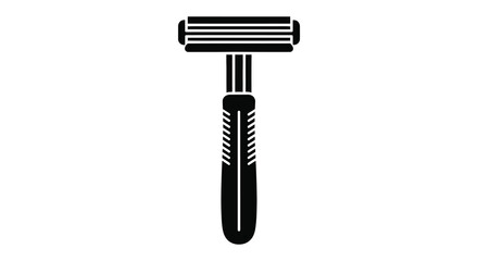 A striking black and white illustration of a modern safety razor presented as a silhouette © nhpvect02