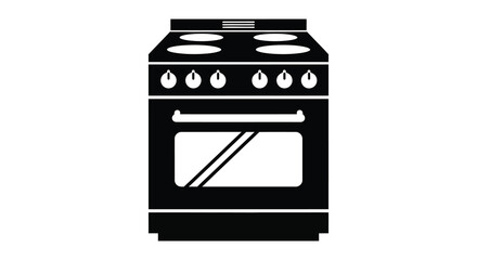 A black and white illustration of a classic kitchen stove a simple design silhouette