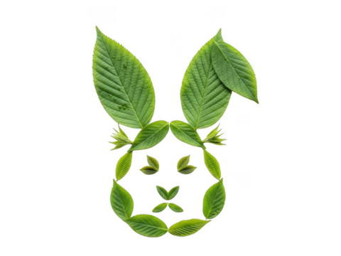 Creative green leafy rabbit face illustration isolated on transparent background - Powered by Adobe