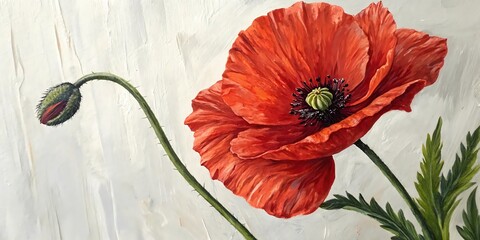 Red poppies and red flowers blooming beautifully in a garden with vibrant natural colors watercolor painting