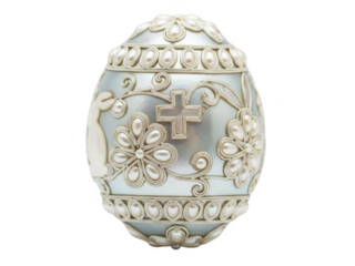 Decorative easter egg with cross and floral patterns, symbolizing faith and renewal, isolated on transparent background