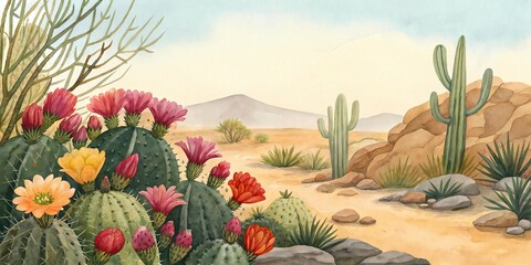Saguaro cactus standing in the Arizona desert under a wide summer sky
