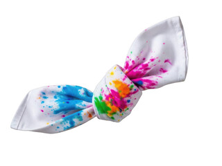 Vibrant colorful bow tie with paint splatter design, perfect for fashion and art, isolated on transparent background