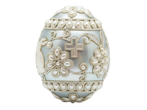 Decorative easter egg with cross and floral patterns, symbolizing faith and renewal, isolated on transparent background - Powered by Adobe