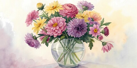 bouquet of flowers in a vase with water color painting