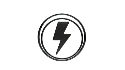 Black lightning bolt in a circular emblem on white background
