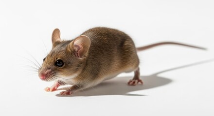 Brown Mouse Standing on White Background.