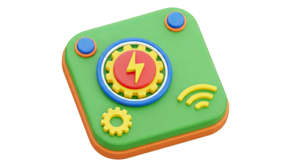 3D Icon: Power, Wi-Fi, and Gears Symbol