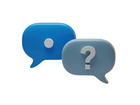 3d rendered blue speech bubbles with question mark and dot symbolizing conversation and inquiry isolated on transparent background - Powered by Adobe