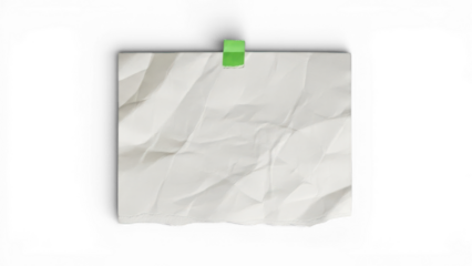 Crumpled White Paper With Green Tape Isolated On Transparent Background wrinkled