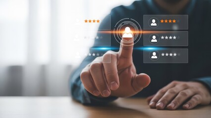 Person Interacting with Virtual Interface on a Modern Desk