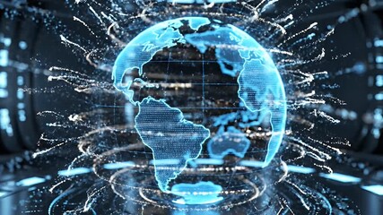 A futuristic digital representation of the Earth from a global perspective showcasing technology and innovation in a dark cyber environment - Powered by Adobe