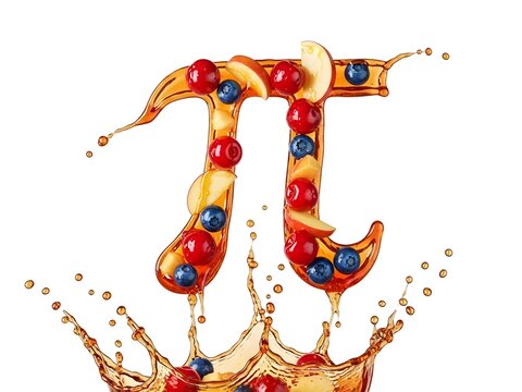 Splash of juice with berries and fruit slices forming pi symbol