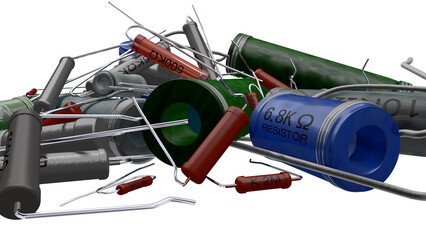 1950年代から1970年代頃の日本製のラジオや測定器などに使用されていた多種多様の抵抗器コレクション（PNG画像）