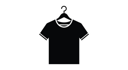 a simple black t shirt hanging on a wooden hanger a minimalist clothing item silhouette