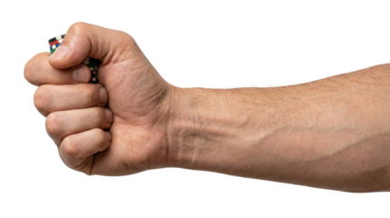 Fist clutching a stack of casino chips on transparent background