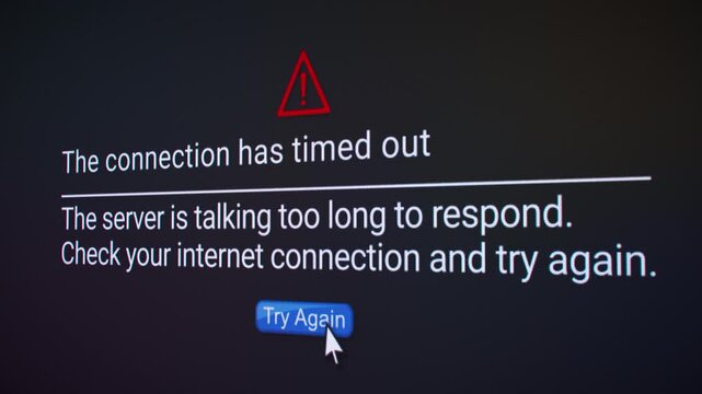 Video animation of connection timed out error on a website in an internet browser.