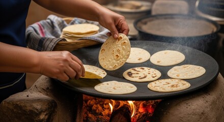 Cooking Tortillas on a Griddle over Open Flame.