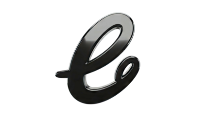 Black cursive letter 'e' 3D render