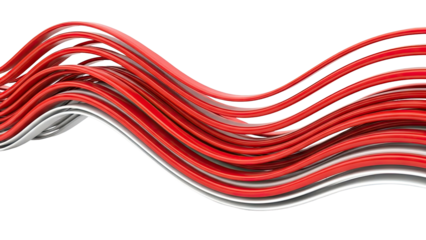 Flowing Red and Silver Ribbons on White Background