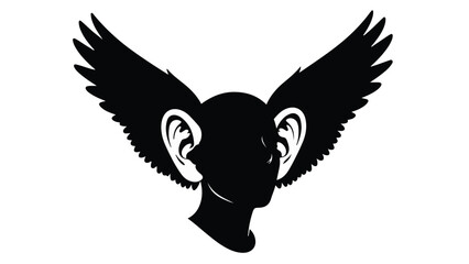 Obraz premium Mysterious silhouette with prominent ears and feathered wings, symbolizing listening and freedom