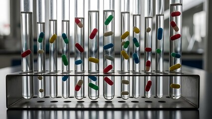 Scientific Experiment with Colorful Test Tubes in Laboratory Setting