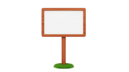 Fototapeta premium Wooden framed blank sign on a post with grass base isolated on transparent background Keywords